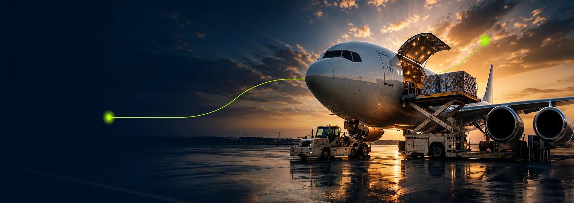 Avião de carga IMOOVlog sendo carregado ao pôr do sol
